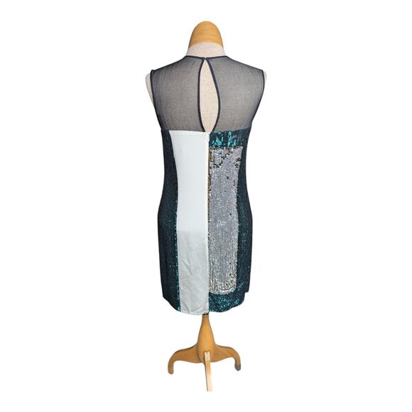 3.1 Phillip Lim Ivory Green 100% Silk Sequin Embellished Mesh Panel Mini Dress 2 - Picture 3 of 8